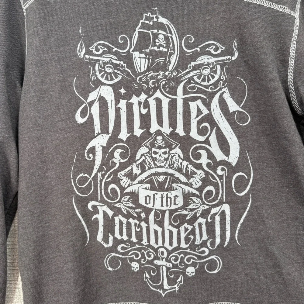 Disney Pirates of the Caribbean Zip Up Hoodie Mens S Charcoal Gray Graphic
